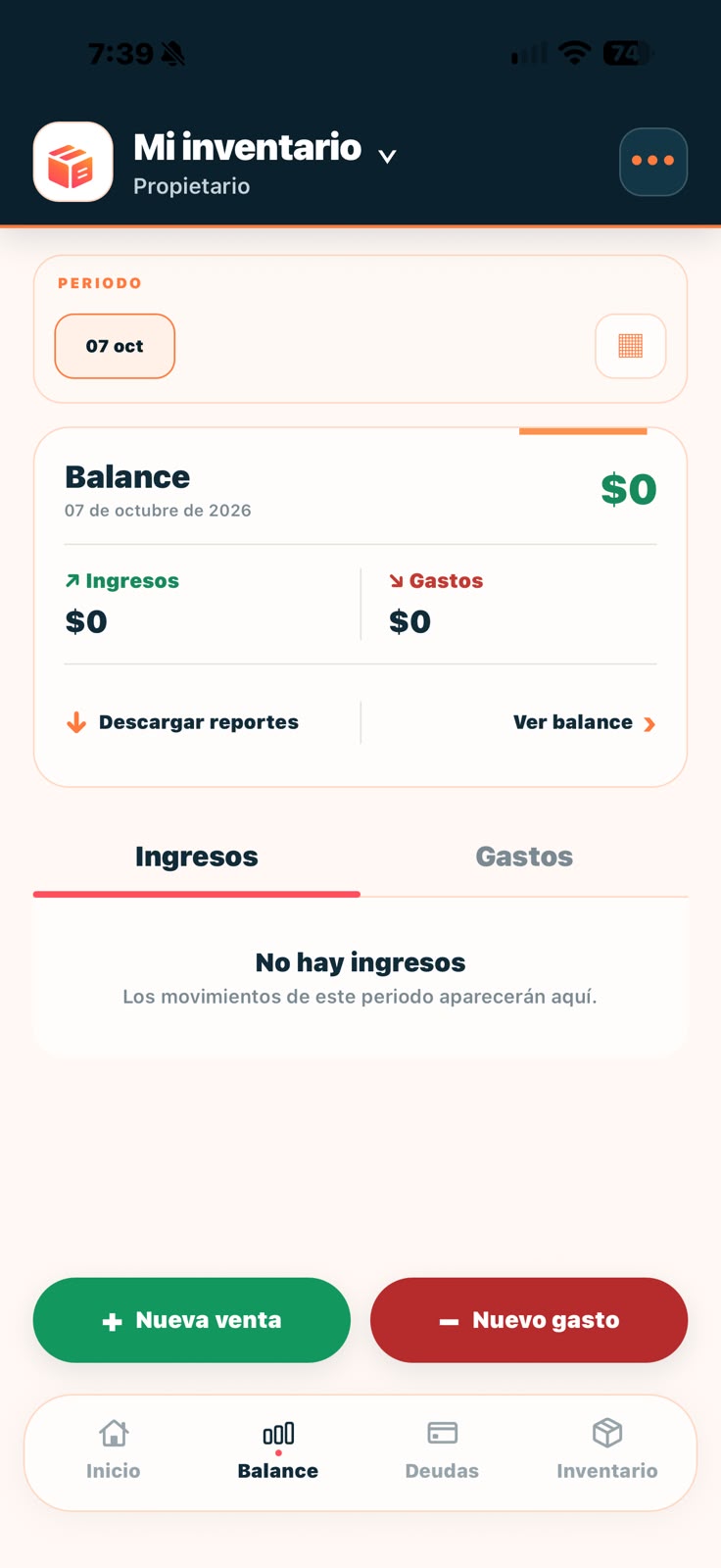 Pantalla Balance de INVENTAK