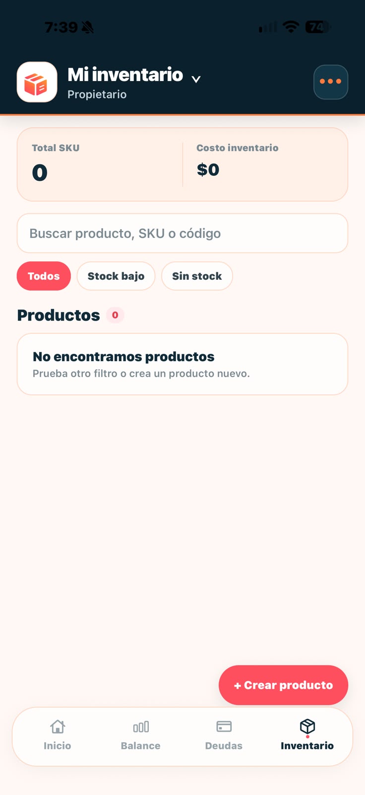 Pantalla Inventario de INVENTAK